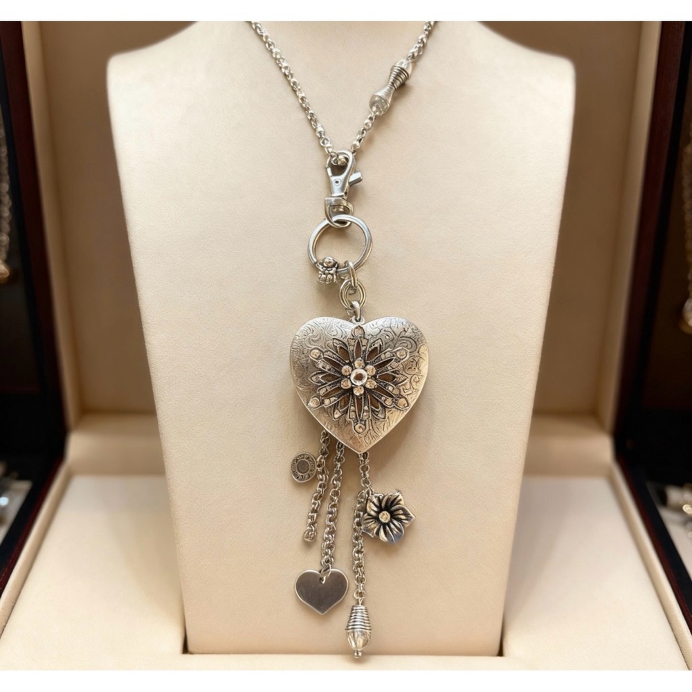 Chic Chunky Silver tone Vintage style Heart Locket with dangling Charms.